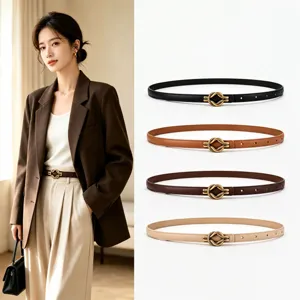 Women Genuine Leather Belt Fashion Minimalist Metal Buckle Waist Strap Elegant Dress Coat Decorative Waistband