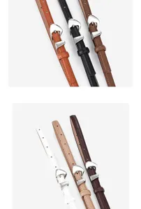 Women cowhide leather belt minimalist casual fashion waist strap for jeans and trousers detail