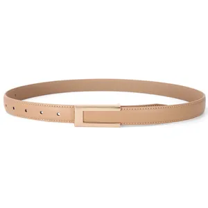 Dames lederen riem met metalen gladde gesp, modieuze smalle tailleband voor jurk.
