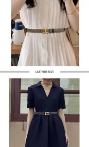 Ceinture fine en cuir pour femme avec boucle dorée élégante pour robe et pantalon.