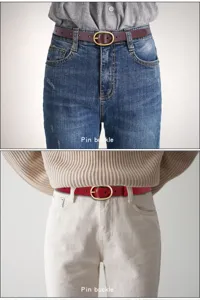 Schmaler Damen Ledergürtel mit runder Dornschnalle, vielseitiges modisches Accessoire für Jeans.
