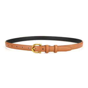 Damen brauner Ledergürtel mit goldener Schnalle minimalistischer dünner Taillengürtel.