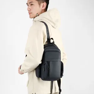 Mens casual chest bag stylish versatile sling backpack outdoor sports crossbody bag grey