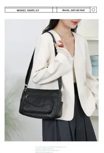 Women fashion black shoulder bag multi-pocket casual crossbody bag for daily travel use