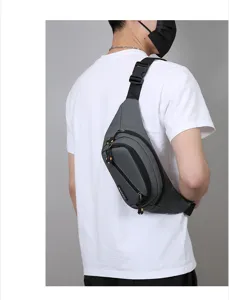 Sac de poitrine gris pour homme sac bandoulière de loisirs extérieur multi-poches