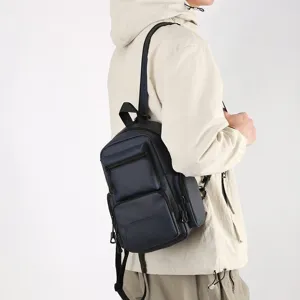 Sac de poitrine multifonctionnel pour homme sac a dos impermeable decontracte bleu fonce