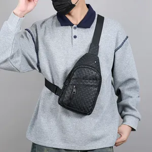 Men's casual chest bag, waterproof crossbody shoulder bag with stylish monogram pattern.