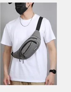 Grijze nylon heren borsttas veelzijdige casual crossbody schoudertas voor dagelijks gebruik.