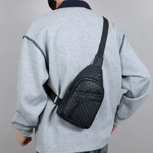 Men's casual waterproof sling chest bag with stylish monogram pattern for daily travel and outdoor.