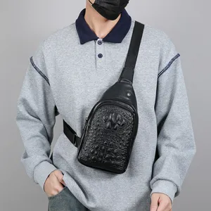 Men's fashion faux leather chest bag, waterproof sling crossbody backpack for travel commute.