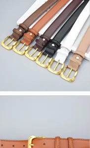 Women fashion genuine leather belt with metallic buckle, casual jeans waist belt style.
