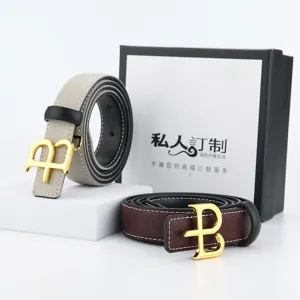 Women's Genuine Leather Belt Letter B Metal Buckle Double Sided Casual Versatile Waist Strap Fashion Jeans Dress Belt