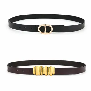 Women Genuine Cowhide Leather Belt Fashion Pig Nose Metal Buckle Casual Versatile Waist Belt For Dresses Pants Jeans