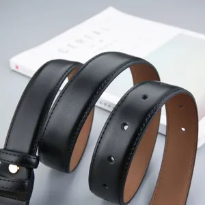 Womens black leather belt, minimalist design for jeans and casual wear. High quality cowhide.