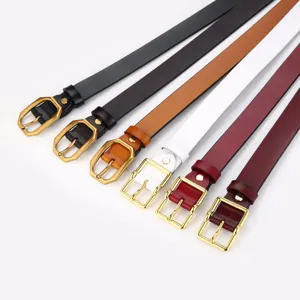 Women leather belt fashion casual minimalist stylish metal buckle denim pants accessory