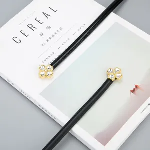 Fashion rhinestone four-leaf clover thin belt for women, elegant black leather dress waist band.