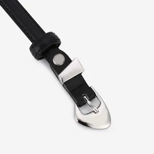 Black leather belt for women with stylish silver metal buckle minimalist waist accessory