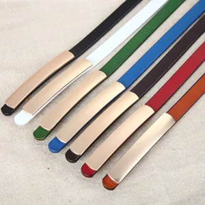 Women Genuine Leather Thin Dress Belt Minimalist Metal Smooth Buckle Waistband Fashion Casual Waist Belt For Ladies
