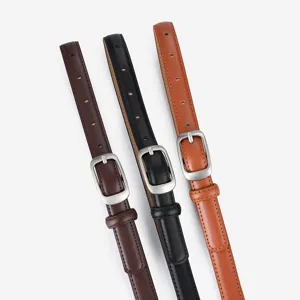 Women leather belt thin pin buckle stylish versatile casual dress pants waist strap