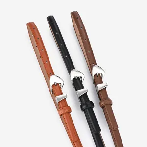 Stylish women's leather belt set featuring slim design and metal buckles for casual wear.