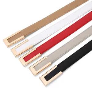 Dames smalle lederen riem voor jurk met gouden gladde gesp multi-kleur set hoofdaanzicht