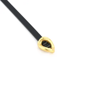 Women slim black leather belt with elegant gold teardrop metal buckle versatile dress accessory