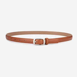Women genuine leather belt minimalist pin buckle brown stylish trousers belt main view product