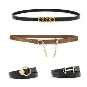 Women's Minimalist Genuine Leather Belt Retro Thin Waist Belt Alloy Buckle Fashion Dress Coat Waistband Accessories