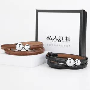 Ceinture Fine en Cuir de Vachette Véritable pour Femmes Minimaliste Sans Poinçon Sangle Réglable Accessoires de Robe Élégants
