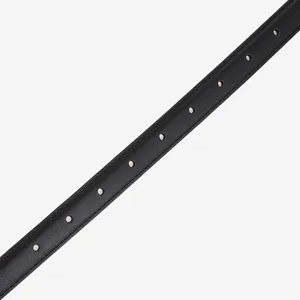 Classic black women's genuine leather belt strap with fine edge stitching and holes.