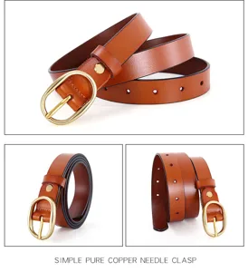 Klassischer brauner Ledergürtel für Damen mit schlichter Metallschließe für Jeans.