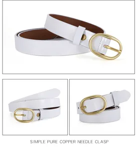 Minimalistischer weißer Damenledergürtel mit Retro Messing Schnalle eleganter Stil