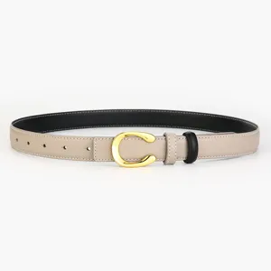 Ceinture en cuir veritable femme avec elegante boucle doree pour pantalon et robe chic