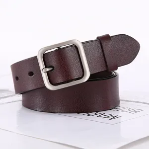 Women's minimalist square buckle leather belt, vintage casual dress belt for pants.