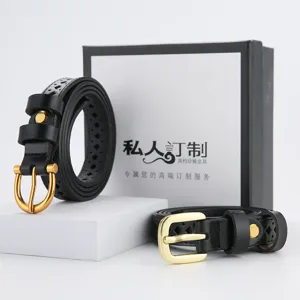 Women's Genuine Leather Hollow Out Belt Casual Fashion Diamond Pattern Pin Buckle Waist Belt For Jeans Dresses