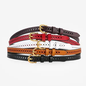 Women's thin leather belt hollow diamond design stylish casual pin buckle waist belt for jeans