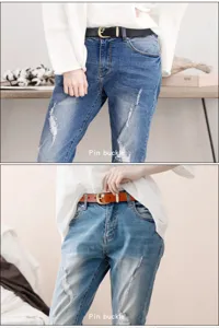 Women's genuine leather casual jeans belt with classic pin buckle design, versatile and stylish.