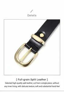 Women genuine cowhide leather belt minimalist fashion casual jeans belt with golden metal buckle