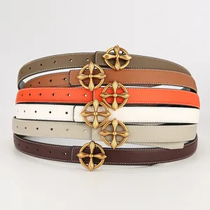 Women leather belt double sided fashion casual metal cross buckle stylish decorative waist belt