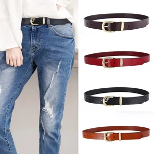 Women genuine leather casual belt with metal pin buckle, stylish jeans waist belt simple design.