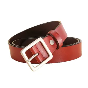 Red leather belt for women with square buckle minimalist casual everyday wear waist accessory