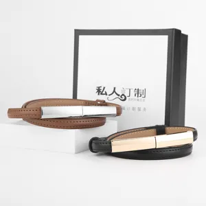 Women's Genuine Leather Skinny Belt Metal Square Buckle Adjustable Waist Strap For Dress Suit Sweater Fashion Accessories