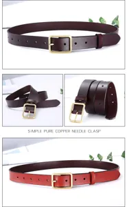 Dames splitlederen riem met vierkante doorn gesp eenvoudig ontwerp casual taille accessoire