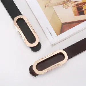 Women slim leather belt with elegant oval metal buckle simple fashion dress pants belt for ladies