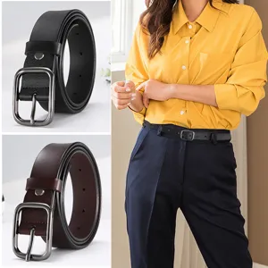Dames Splitlederen Riem Mode Casual Metalen Vierkante Doornsesp Vintage Tailleband Voor Dagelijks Gebruik