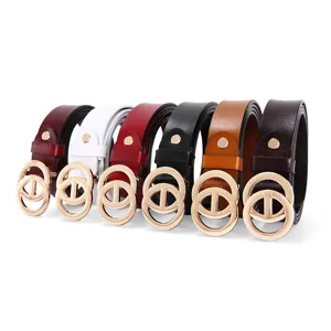 Ceinture en cuir pour femme avec boucle double anneau tendance pour jean et pantalon