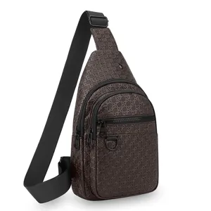 Stylish men's casual chest bag waterproof sling bag fashion outdoor crossbody bag brown