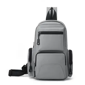 Sac de Poitrine Multifonctionnel Gris pour Homme Imperméable Casual Sac Bandoulière