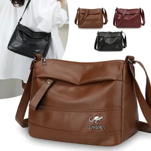 Women Fashion PU Leather Shoulder Bag Casual Travel Tote Crossbody Bag Solid Color Zip Closure Handbag