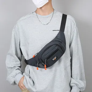 Men sports chest bag multi-functional crossbody waist pack dark grey zipper pockets.